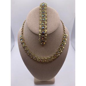 Vintage aurora borealis goldtone necklace and bracelet set